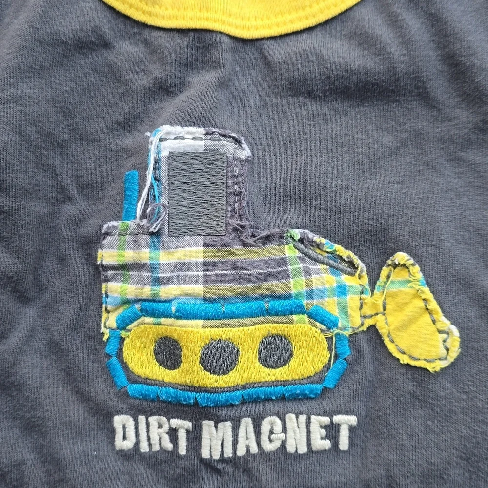 Carter's Gray Tee with Yellow Trim and Excavator Appliqué